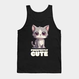 Purrfectly Cute" T-Shirt - Adorable Cartoon Kitten Design Tank Top